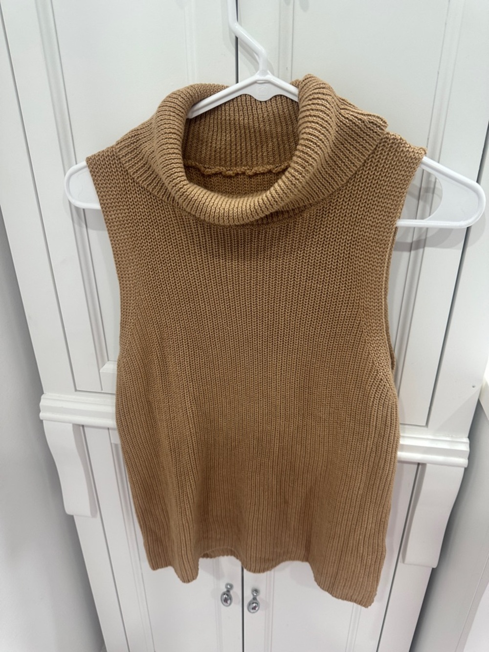Sleeveless Turtleneck Sweater Tank in Camel